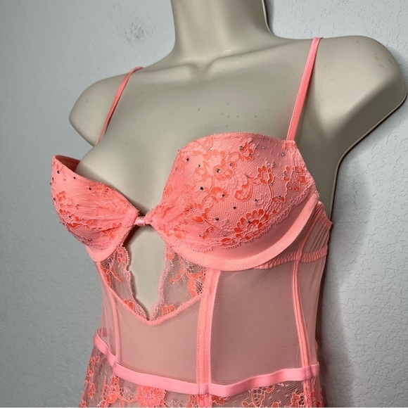 Victoria Secret Women Corset Bustier 34B SheerSexy Romantic Boudoir Mesh Sheer - Picture 3 of 8